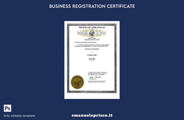 certificato di organizzazione stile verificato USA Arkansas Modello Word e PDF